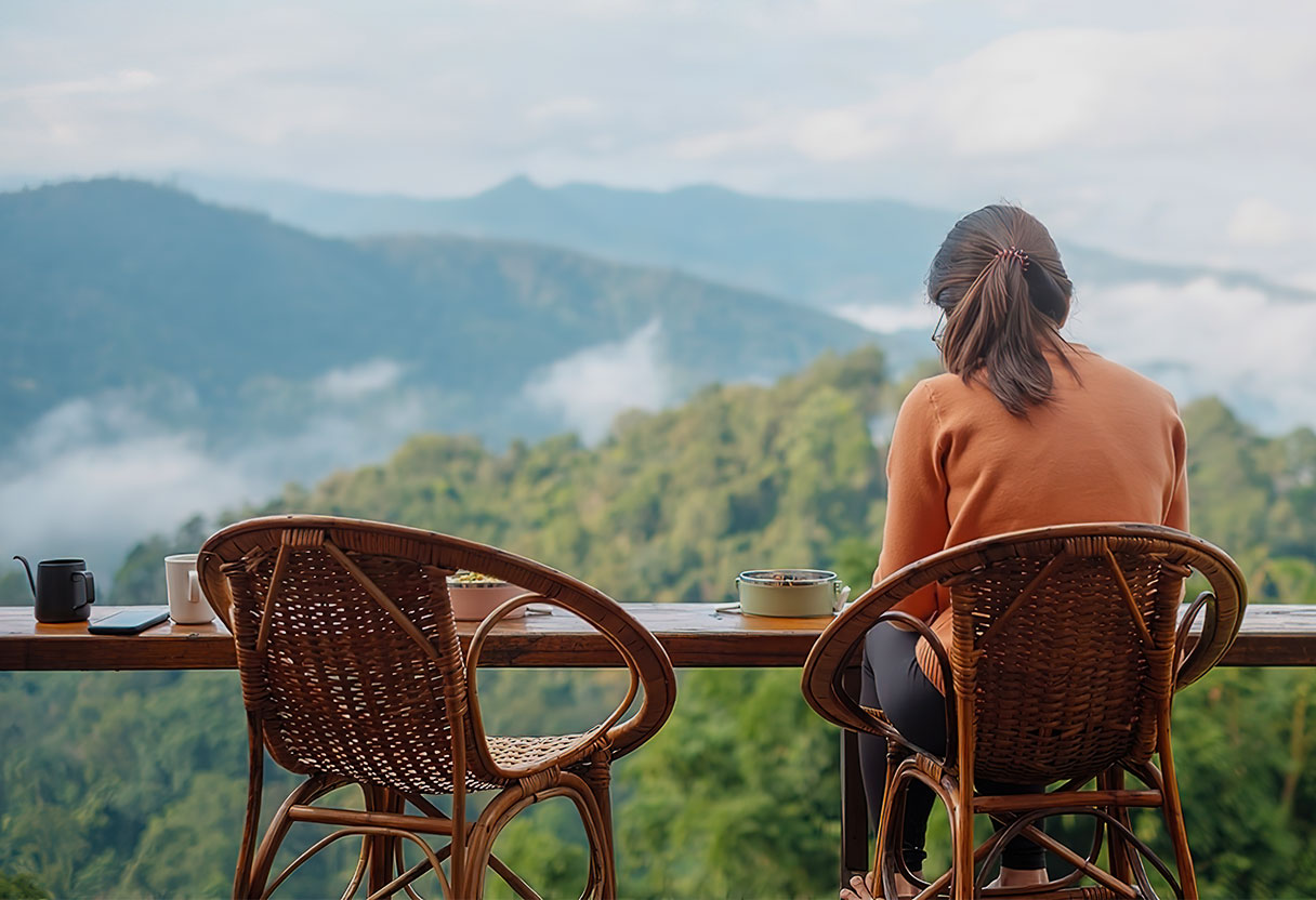 Women having breakfast while enjoying the view